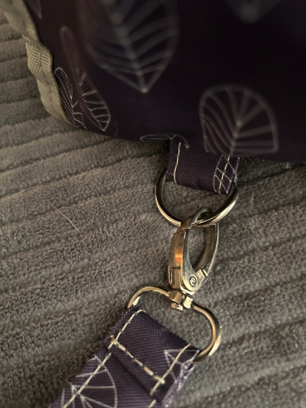 Purple Leaf Print Multi-way Crossbody, Messenger, or Backpack Style Diaper Bag - Picture 4 of 15